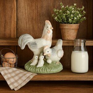 ArtMar Chicken Family Figurine Rustic Farmhouse Kitchen Decor Rooster Statue